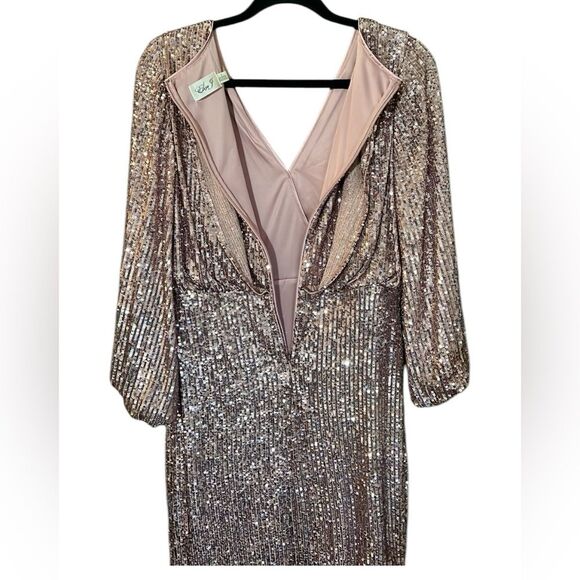 New Eliza J Long Sleeved Sequinned Dress Size 8 Color Rose Gold - Picture 8 of 13